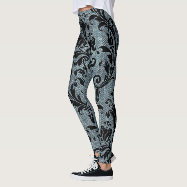 Leggings Rockstar Black Damask Green Viper Snakeskin (Gauche)