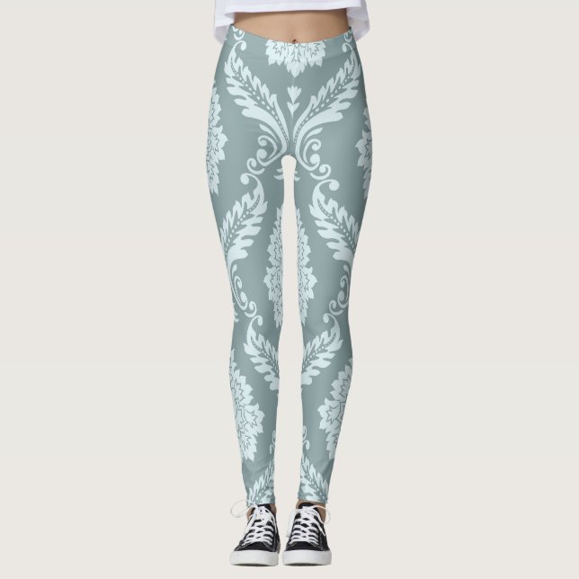 Leggings Rococo Damask Lg Pattern Duck Egg Blue+Teal (Devant)