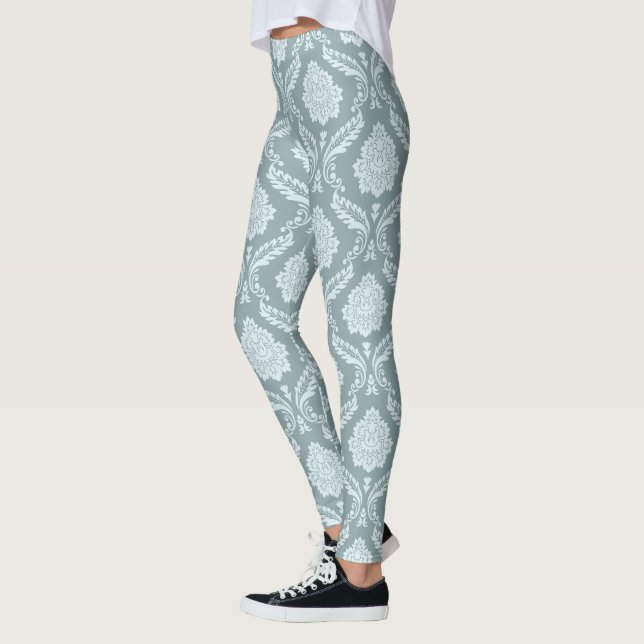 Leggings Rococo Damask Pattern Duck Egg Blue+Teal (Gauche)