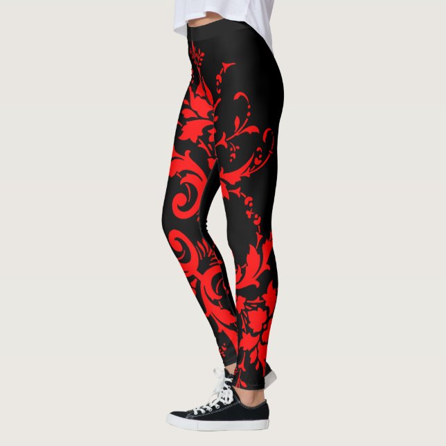 Leggings Romantique, Elégant Vintage Damask Red Goth (Gauche)