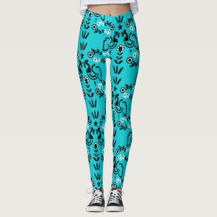 Leggings Rooster Cockerel Nordic Scandinavian Folk Art