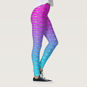 Leggings Rose à bleu ombre argenté rayures motif