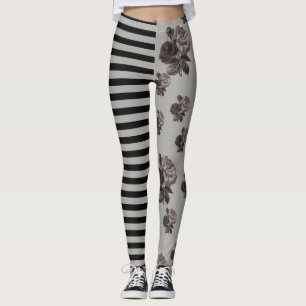 Leggings Rose à doses égales de rayure et de noir floral