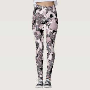Leggings Rose Argent & Beauté Noir Brillant Gloss Féminin