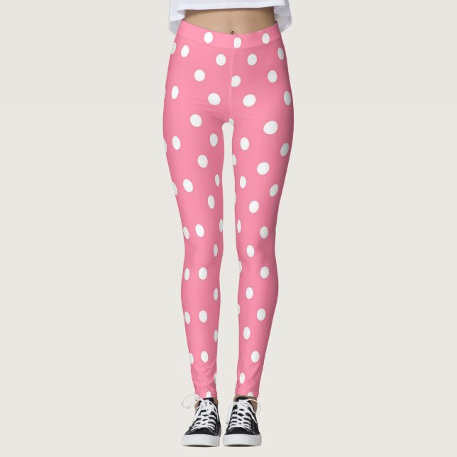 Leggings Rose avec Pois blancs (Devant)