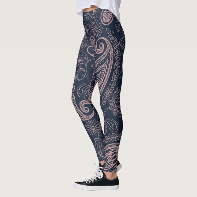 Leggings Rose bleu classique Parties scintillant or Paisley (Gauche)