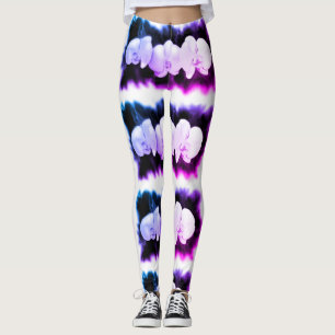Leggings Rose bleu violet aquarelle Orchidées Motif