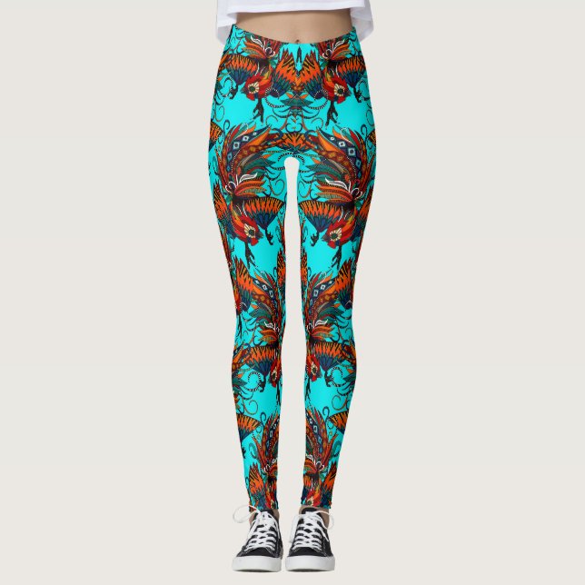 Leggings rose coq turquoise (Devant)