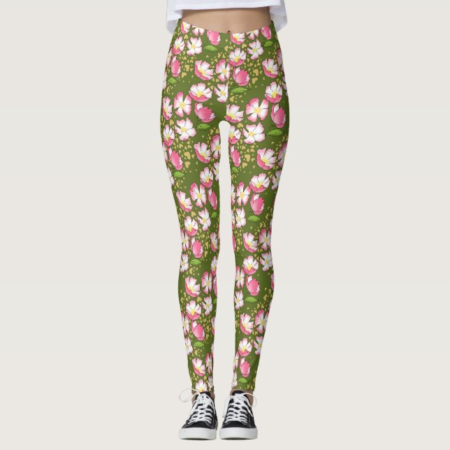 Leggings rose de chien romantique à main (Devant)
