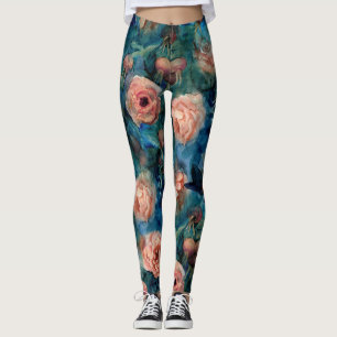Leggings Rose en floraison aquarelle Motif sans couture