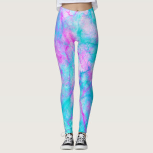 Leggings Rose et bleu bonbon à l'aquarelle