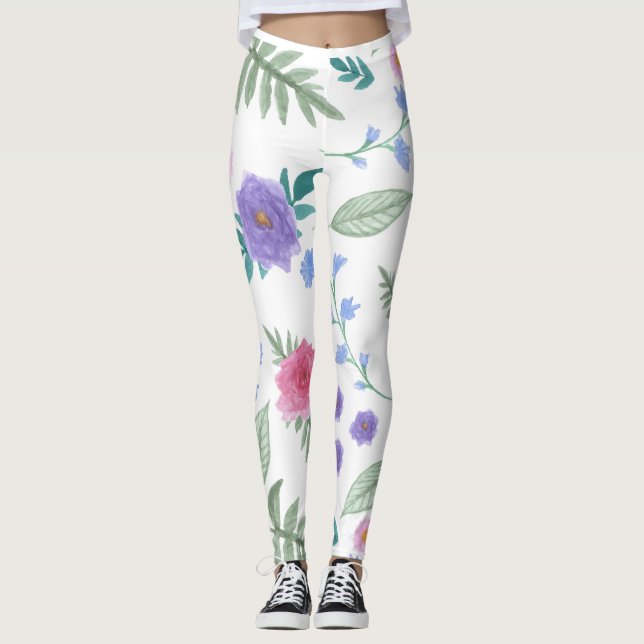 Leggings rose et fleurs pétales et feuille design (Devant)