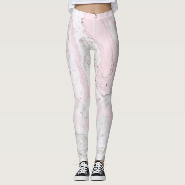 Leggings Rose et gris Faux Marbre Moderne (Devant)