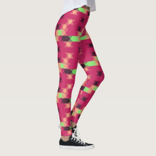Leggings rose et vert géométrique