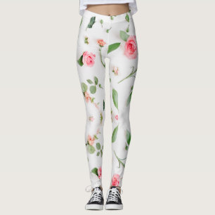 Leggings Rose et zinnia motif floral sur arrière - plan bla