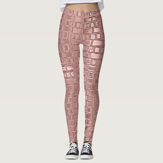 Leggings Rose Gold Faux Métallic Géométrique Brick Modulée (Devant)
