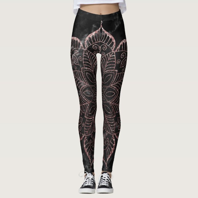 Leggings Rose Gold Faux Parties scintillant Mandala sur le  (Devant)