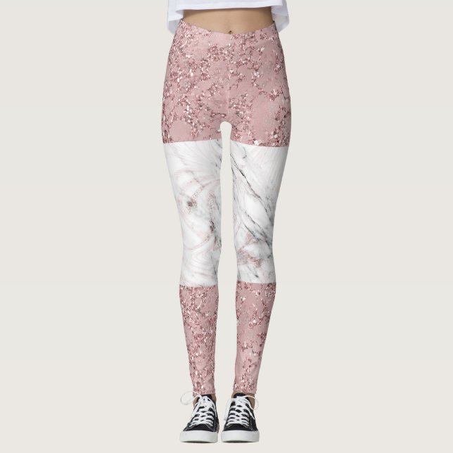 Leggings Rose Gold Modern Glam Marbre & Parties scintillant (Devant)