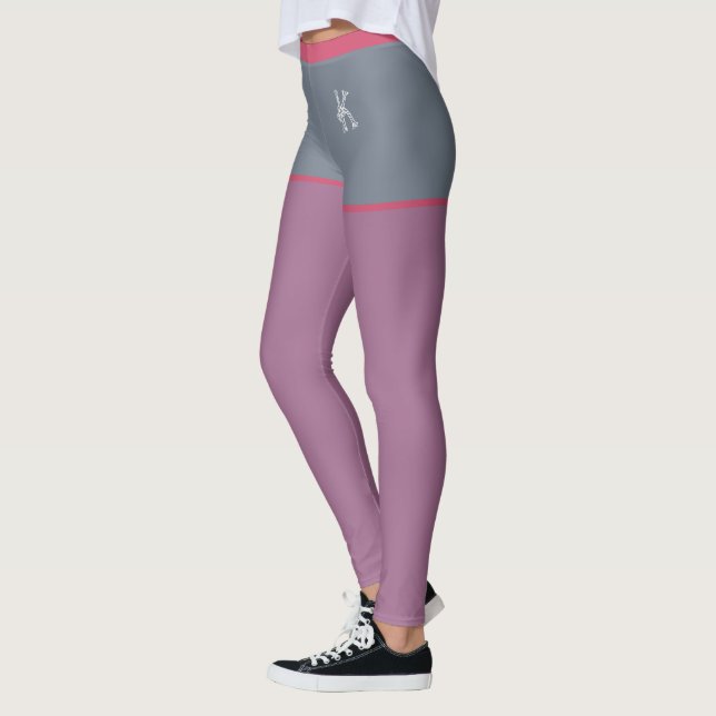 Leggings Rose Gris Violet, Faux Shorts, Monogramme Personna (Gauche)