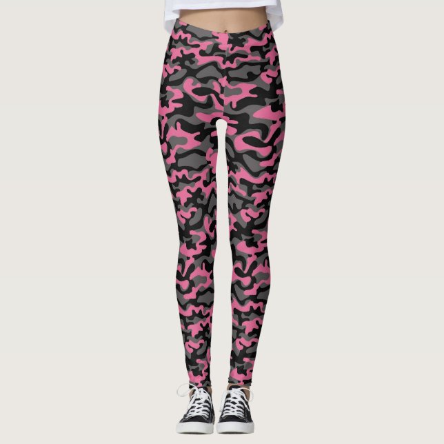Leggings Rose/guêtres de femmes grises de camouflage (Devant)