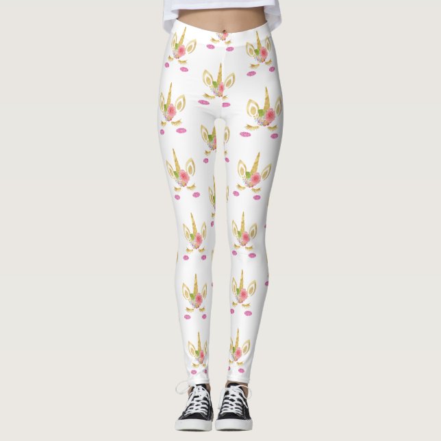 Leggings rose imprimé Unicorne (Devant)