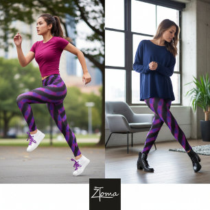 Leggings Rose Néon Violet Rayure Diagonale Glitch