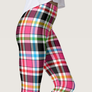 Leggings Rose Noir Multicolore Flanelle Carreaux Tartan