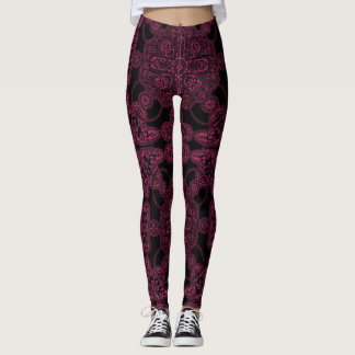 Leggings Rose profond et persan noir