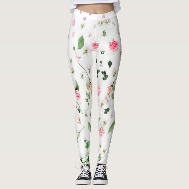 Leggings Rose rose et feuille sur arrière - plan blanc (Devant)