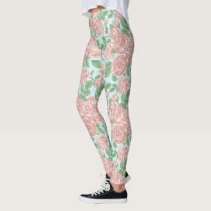 Leggings Rose rose Jardin Bouquet Motif