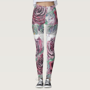 Leggings Rose rouge Aquarelle Fleur Rouge Jambes Florales