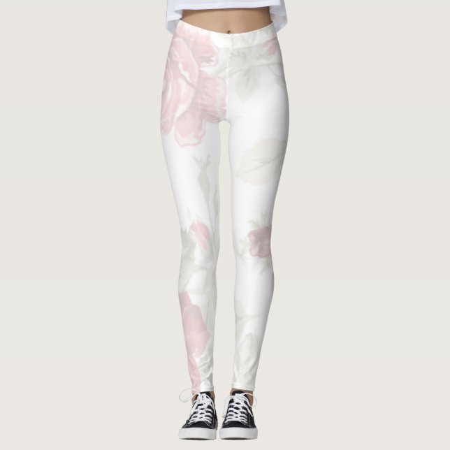 Leggings Rose rouge avec impression de fond blanc (Devant)