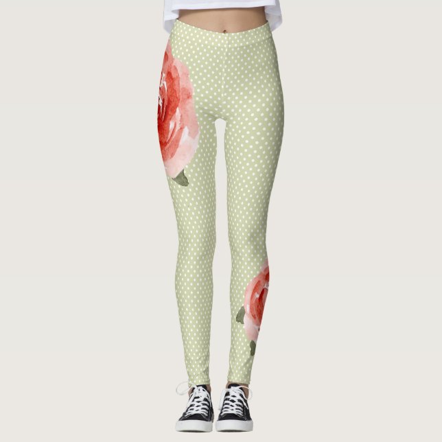 Leggings Rose rouge sur les jambières de points blancs et d (Devant)