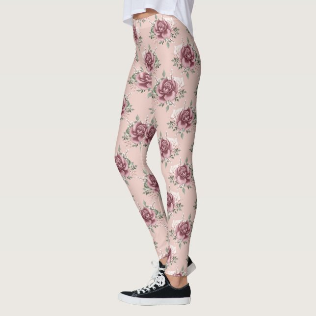 Leggings Rose rustique rose rose or vert bohème floral (Gauche)