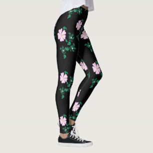 Leggings Rose sauvage - Motif floral sur Arrière - plan noi