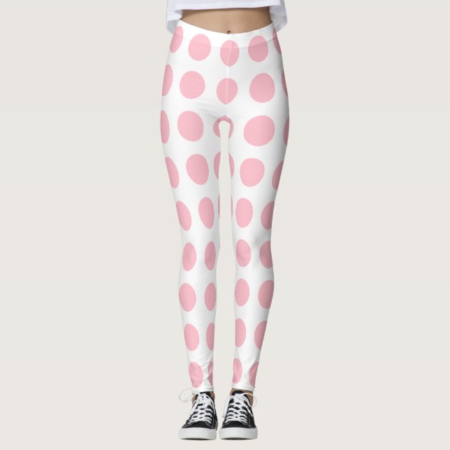 Leggings Rose sur blanc Grand format Pois horizontaux (Devant)
