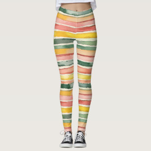 Leggings Rose vert pêche rouge jaune rayures