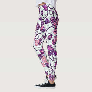 Leggings Rose + violet Feuilles