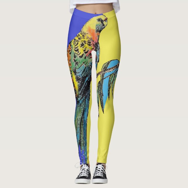 Leggings Rosella Parrot Aquarelle Marine Légendes d'oiseaux (Devant)