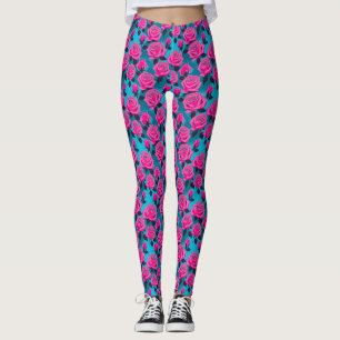 Leggings Roses Abstraites Audacieuses En Rose Néon 