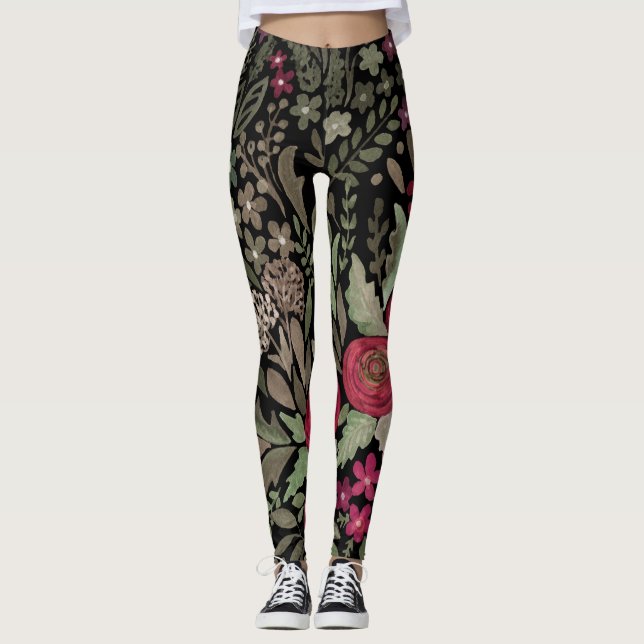 Leggings Roses aquarelle, sur un arrière - plan noir, aquar (Devant)