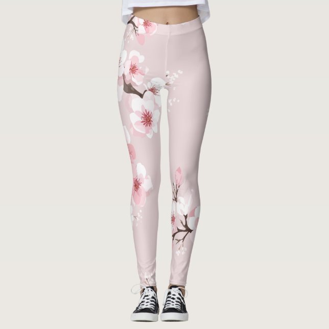 Leggings roses aux fleurs de cerisier (Devant)