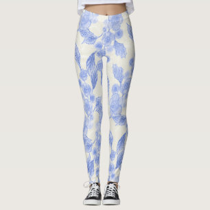 Leggings Roses bleus et blancs