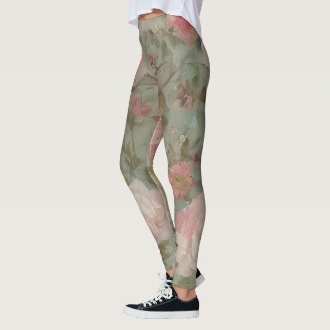 Leggings Roses d'été rose fleurs d'aquarelle collage (Gauche)