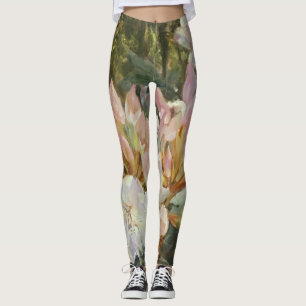 Leggings Roses et blancs Rhododendrons Roses et Bleus vert 