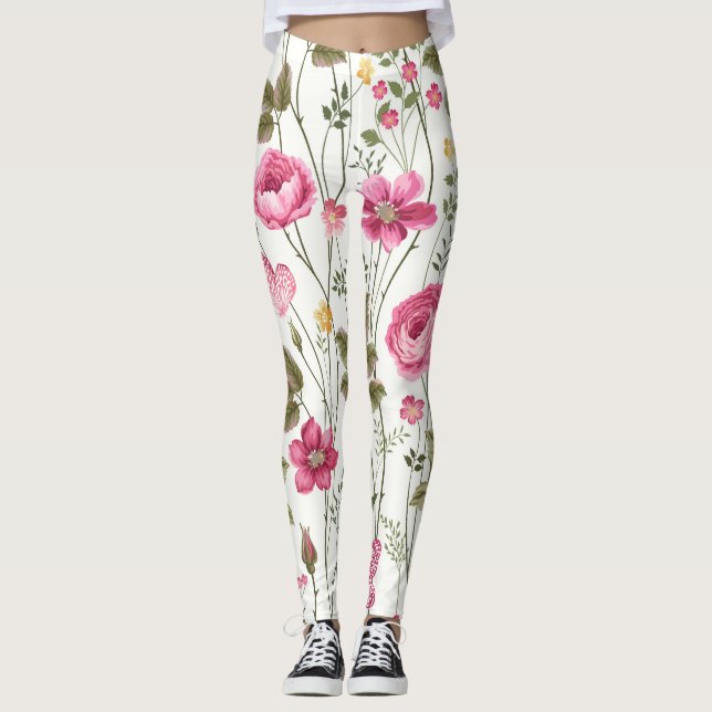 Leggings Roses et papillons : Floral Seamless (Devant)