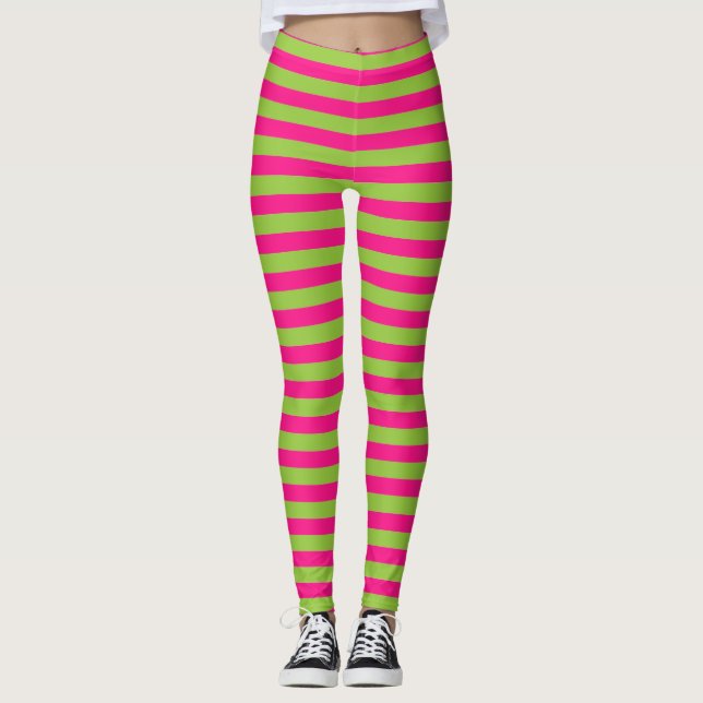 Leggings roses et verts rayés (Devant)