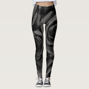 Leggings Roses Noir Foncé & Gris Mode Chic