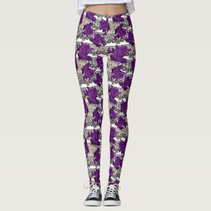 Leggings Roses rétro, violet