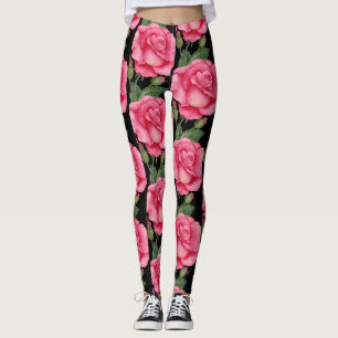 Leggings Roses roses rose motif floral Arrière - plan noir